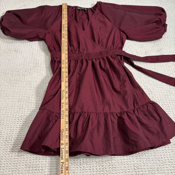ASOS Design Short Blood Red Dark Romantic Deep V Wrap Dress Whimsygoth US Size 6 - Picture 7 of 10